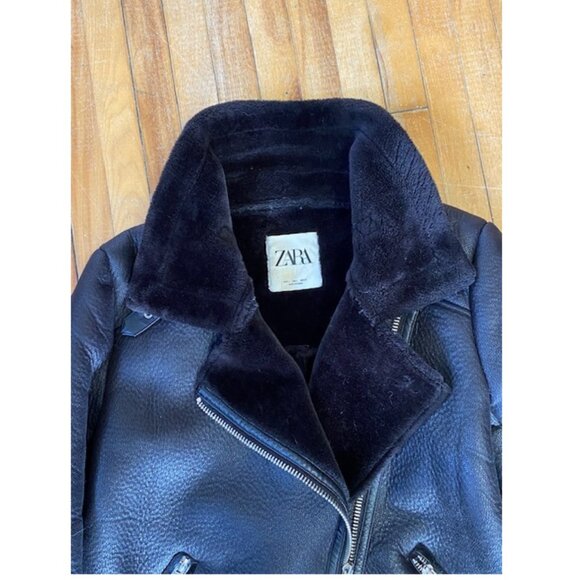 ZARA FAUX FUR & LEATHER WINTER BIKER JACKET - Picture 2 of 9